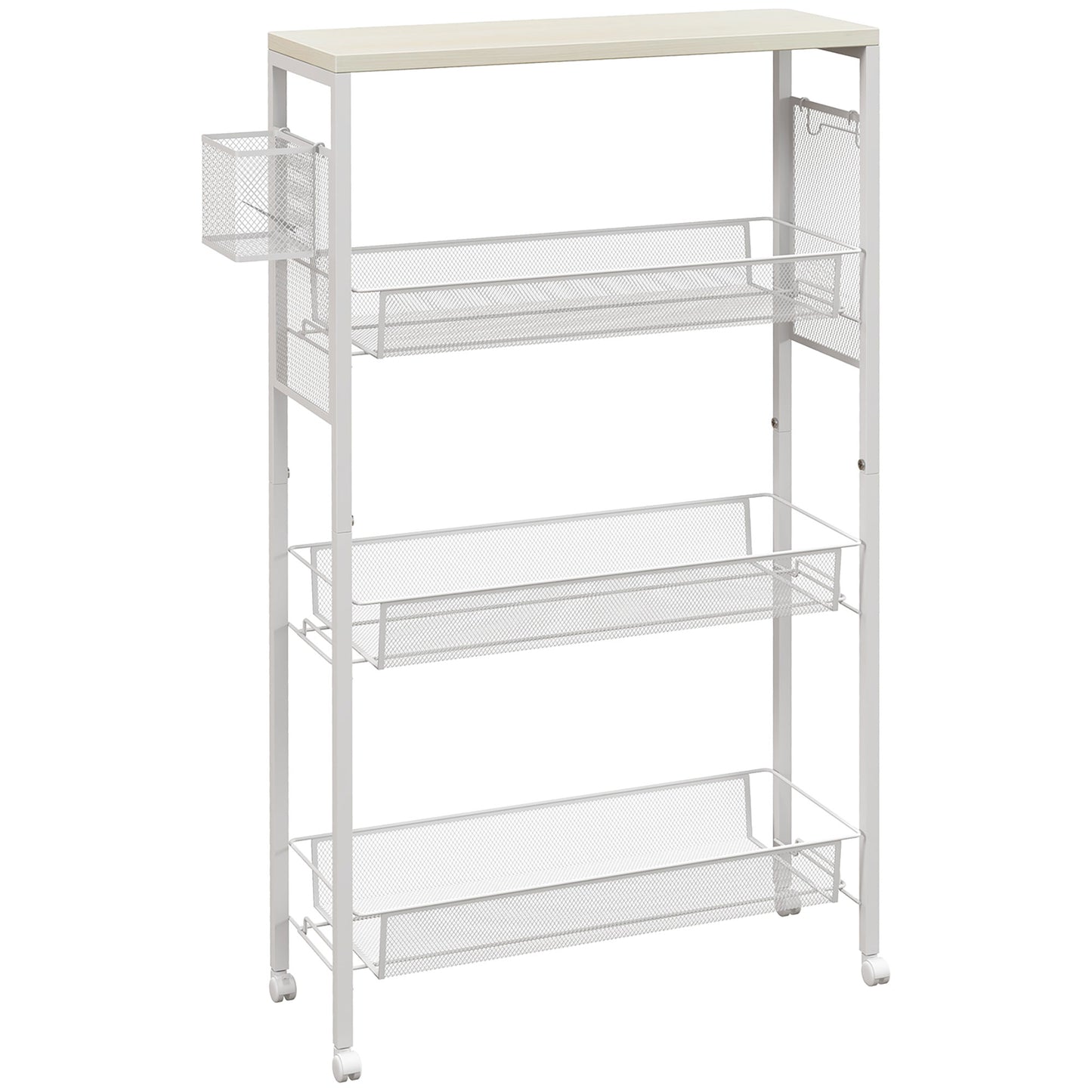 Else Lune Metal White 3 Tier Kitchen Cart With Steel Wire Baskets