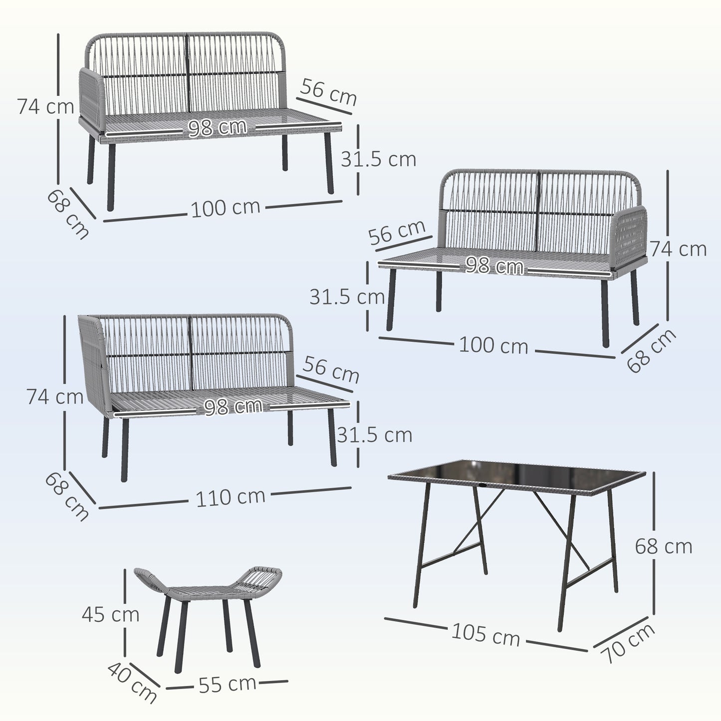 Relu Rattan Grey 8 Seater Outdoor Corner Sofa Set With Glass Top Table