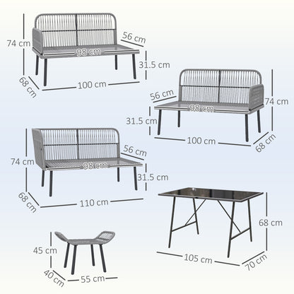 Relu Rattan Grey 8 Seater Outdoor Corner Sofa Set With Glass Top Table