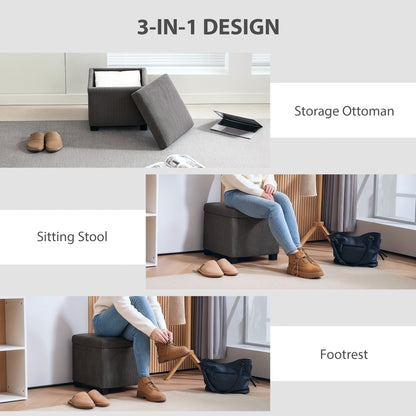 Creccette Corduroy Grey Storage Square Ottoman Bench With Removable Lid