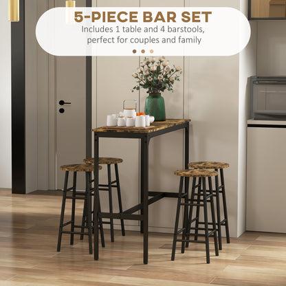 Tonayo Wooden Rustic Brown 5 Piece Industrial Bar Table And Stool Set