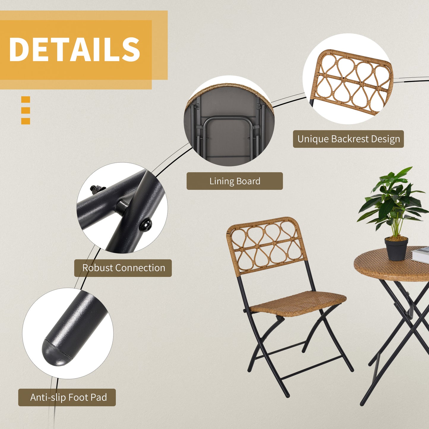 Inca Natural Rattan Rope 2 Seater Foldable Bistro Set With Chairs And Coffee Table