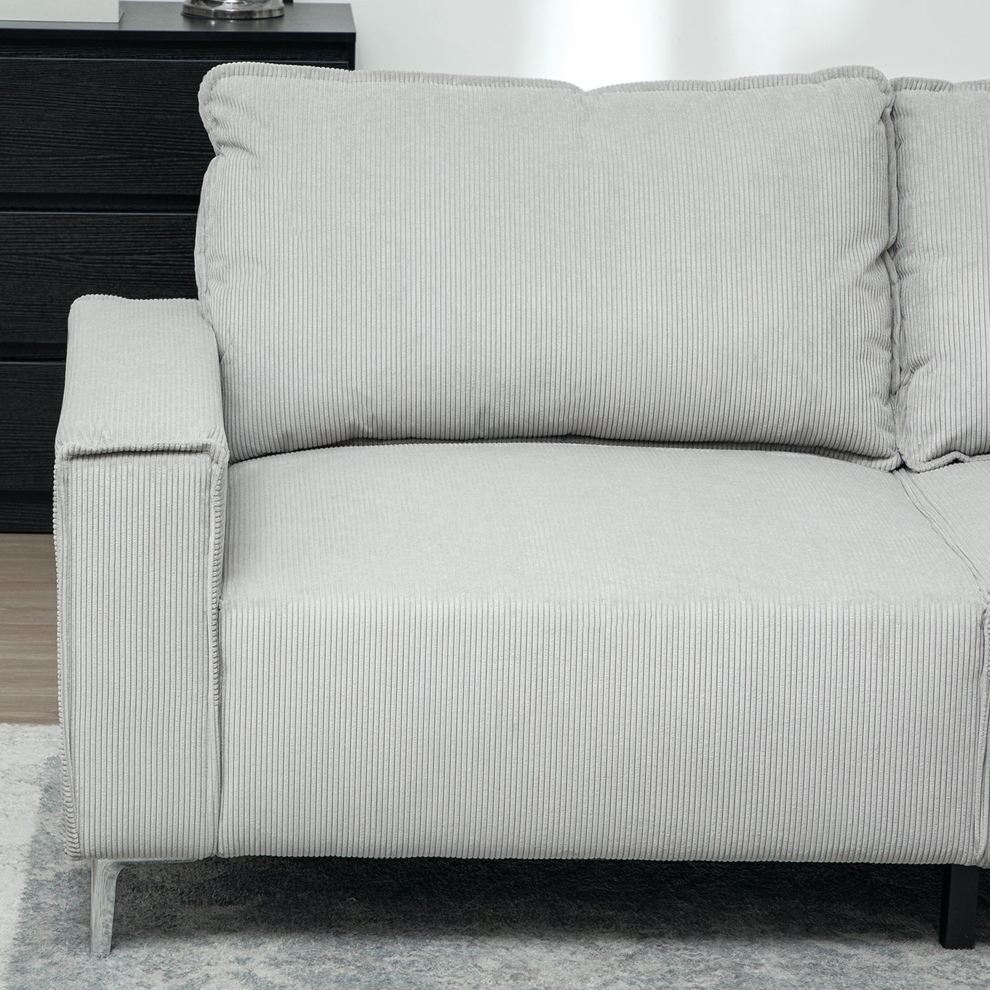 Pael Corduroy Light Grey 3 Seater Sofa Silver Metal Legs