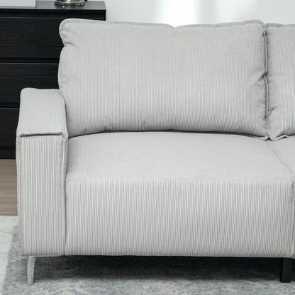 Pael Corduroy Light Grey 3 Seater Sofa Silver Metal Legs