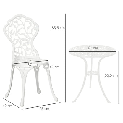Karipa Cast Aluminium White 3 Piece Outdoor Floral Bistro Dining Set With Table And Chairs