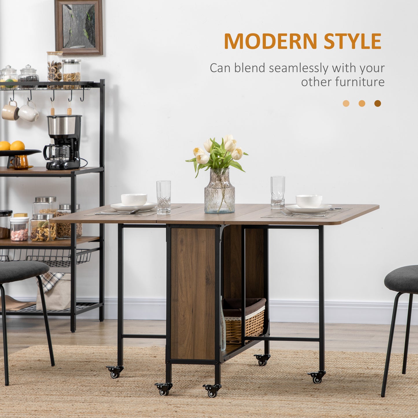 Suzito Wooden Brown And Black Drop Leaf Dining Table Seating 6