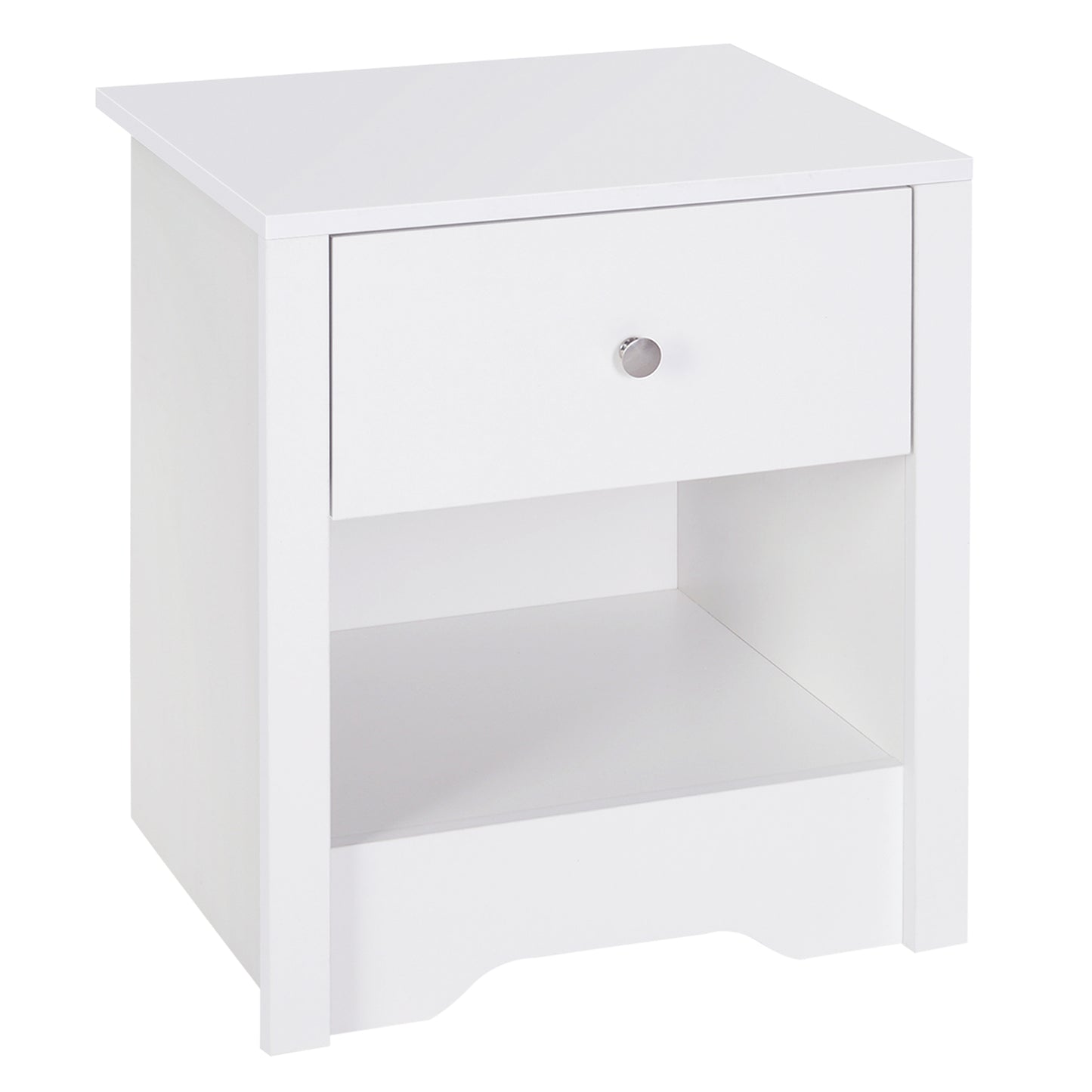 Nereva White Modern Bedside Table With Drawer And Shelf Storage