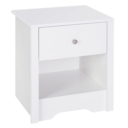 Nereva White Modern Bedside Table With Drawer And Shelf Storage