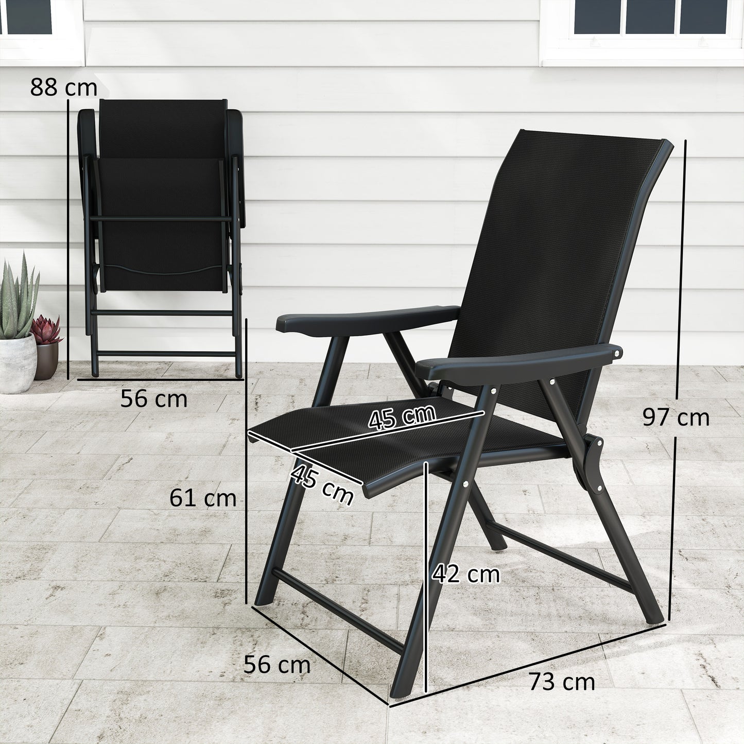 Sopazzi Set of 2 Metal Black Folding Outdoor Chairs