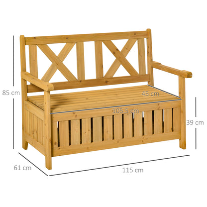 Letore Wood Natural 2 Seater Outdoor Garden Storage Bench Slatted Frame