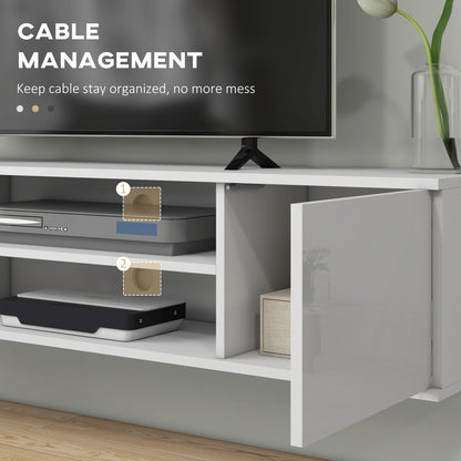 Lumipa 140cm High Gloss White Floating TV Stand With Open Shelves And Doors For Screens Up To 60 Inches
