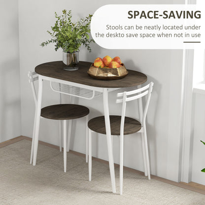 Naseva Metal And Wood Natural Oval Dining Table Set With 2 Chairs And Wire Storage