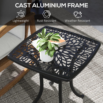 Dodo Cast Aluminium Black Square Outdoor Bistro Table With Umbrella Hole