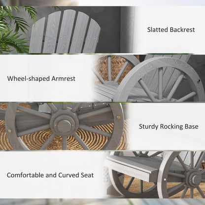 Elna Wood Grey Adirondack Style Outdoor Rocking Armchair With Reclining Back