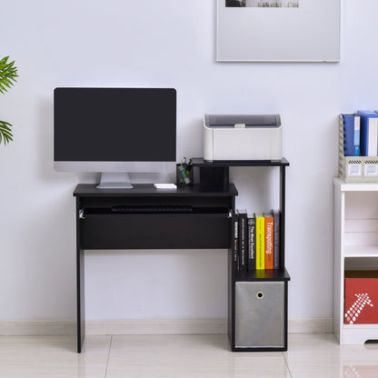 Noelni 100cm Wooden Black Home Office Desk With Sliding Keyboard Tray Drawer And Shelving