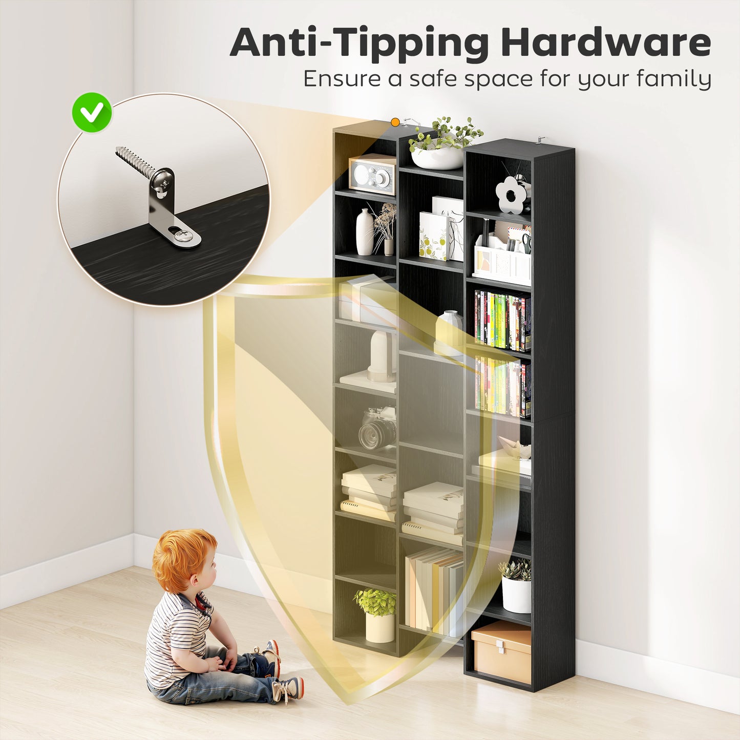 Faelsu Nota Wooden Black Twenty One Compartment Storage Bookcase