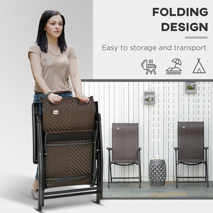 Noka Set Of 2 Metal Brown Folding Garden Chairs With 7 Position Reclining Backs