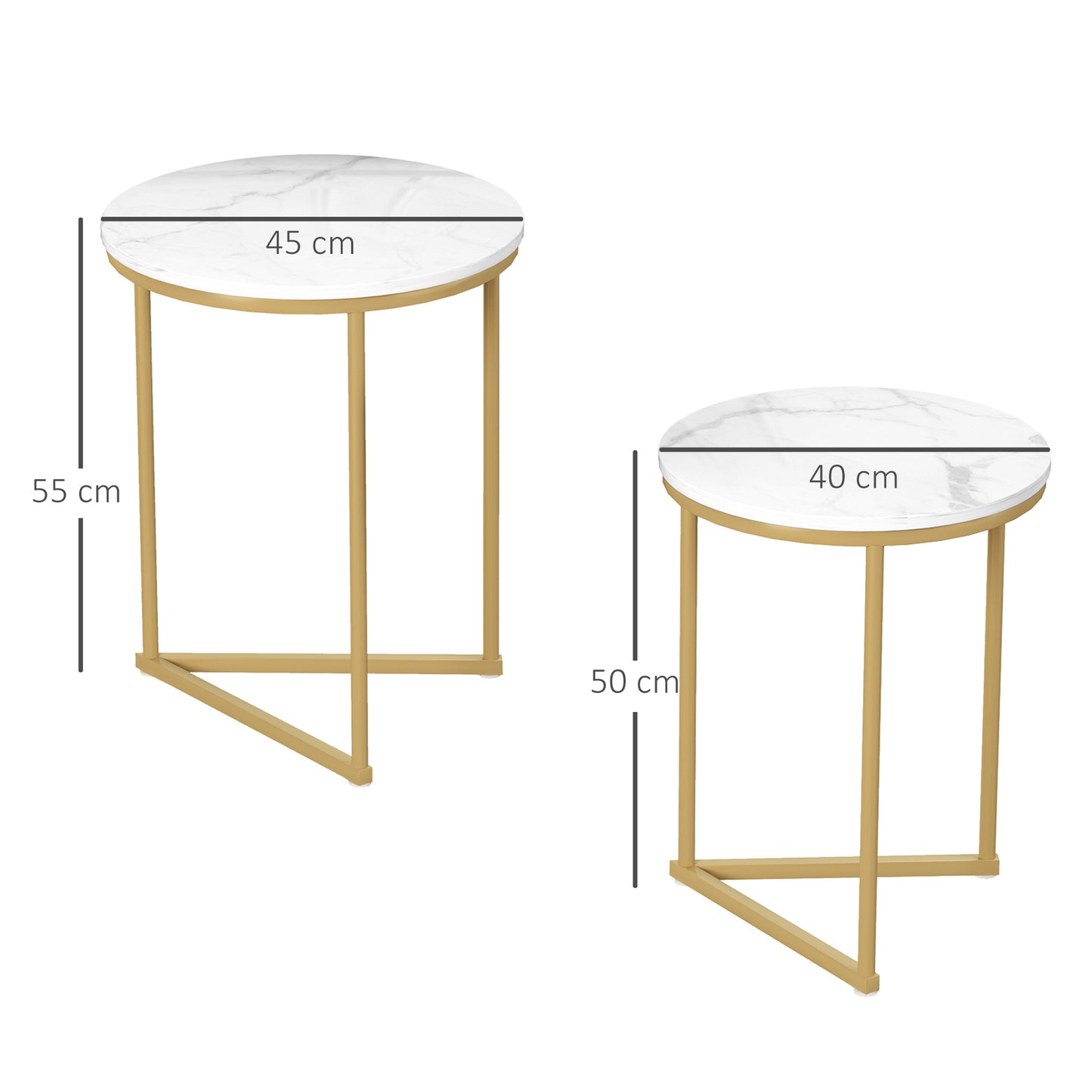 Keroro Set Of 2 Nesting Tables Metal And Marble Effect White And Gold