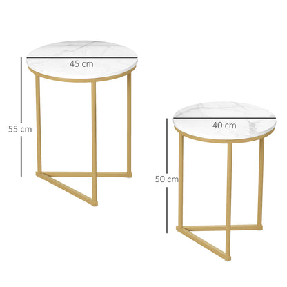 Keroro Set Of 2 Nesting Tables Metal And Marble Effect White And Gold