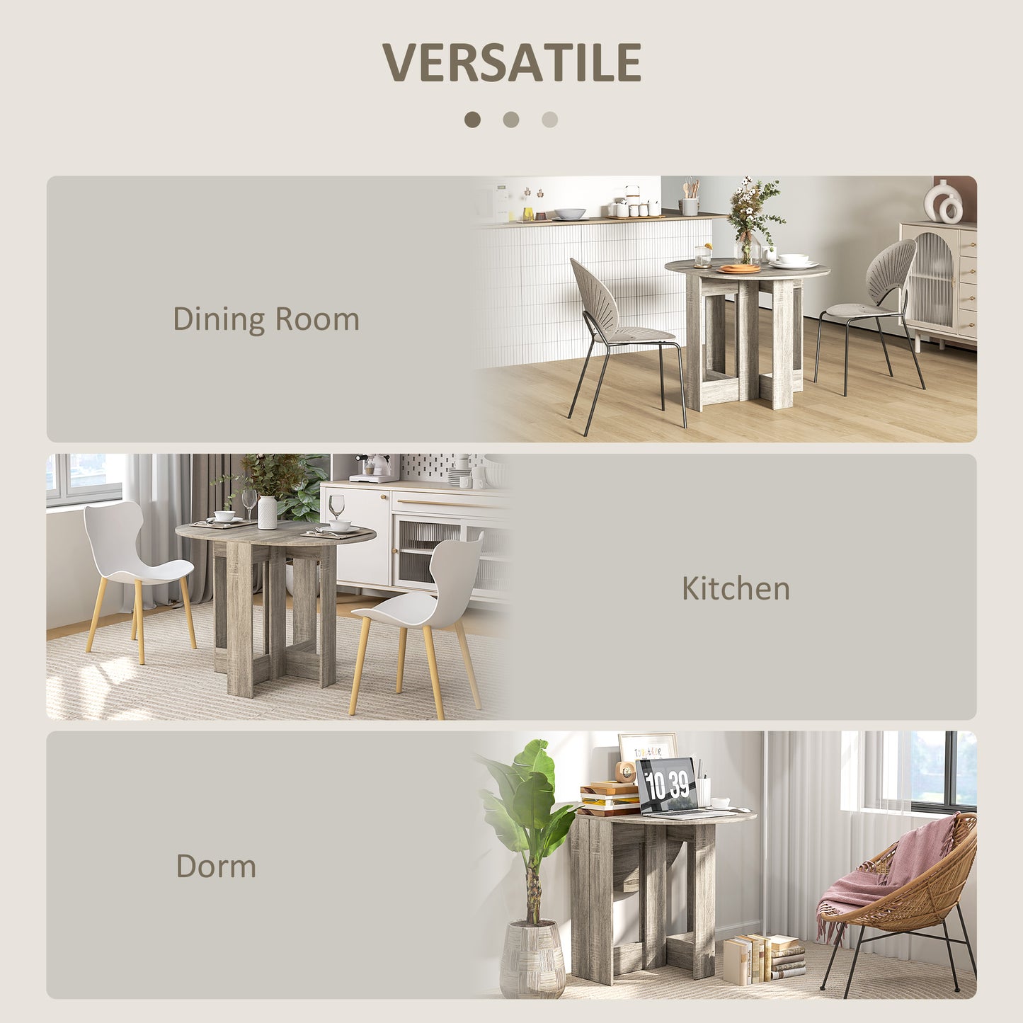 Tase Wooden Grey Folding Drop Leaf Dining Table For Compact Spaces