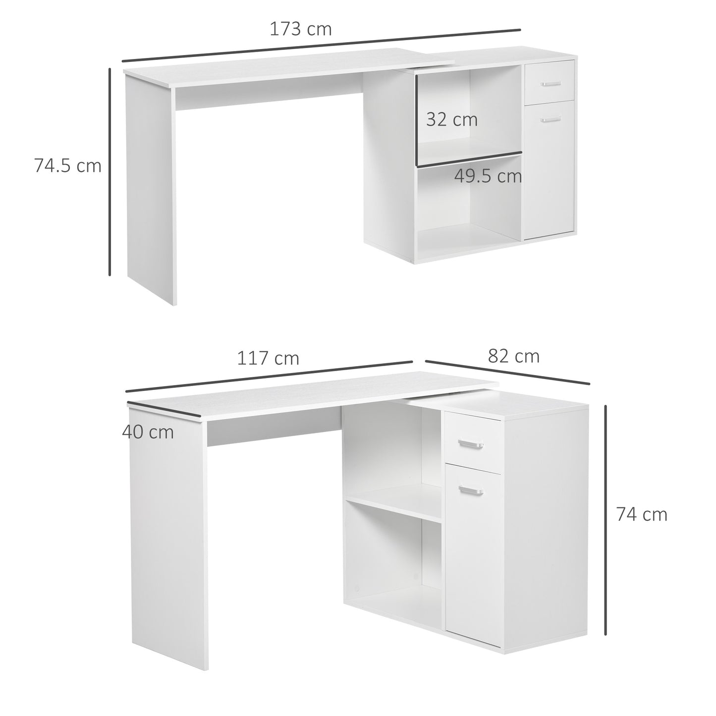Conono 173cm Wooden White Wood Grain L Shaped Desk With Drawer Shelves And Storage Cabinet