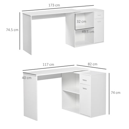 Conono 173cm Wooden White Wood Grain L Shaped Desk With Drawer Shelves And Storage Cabinet