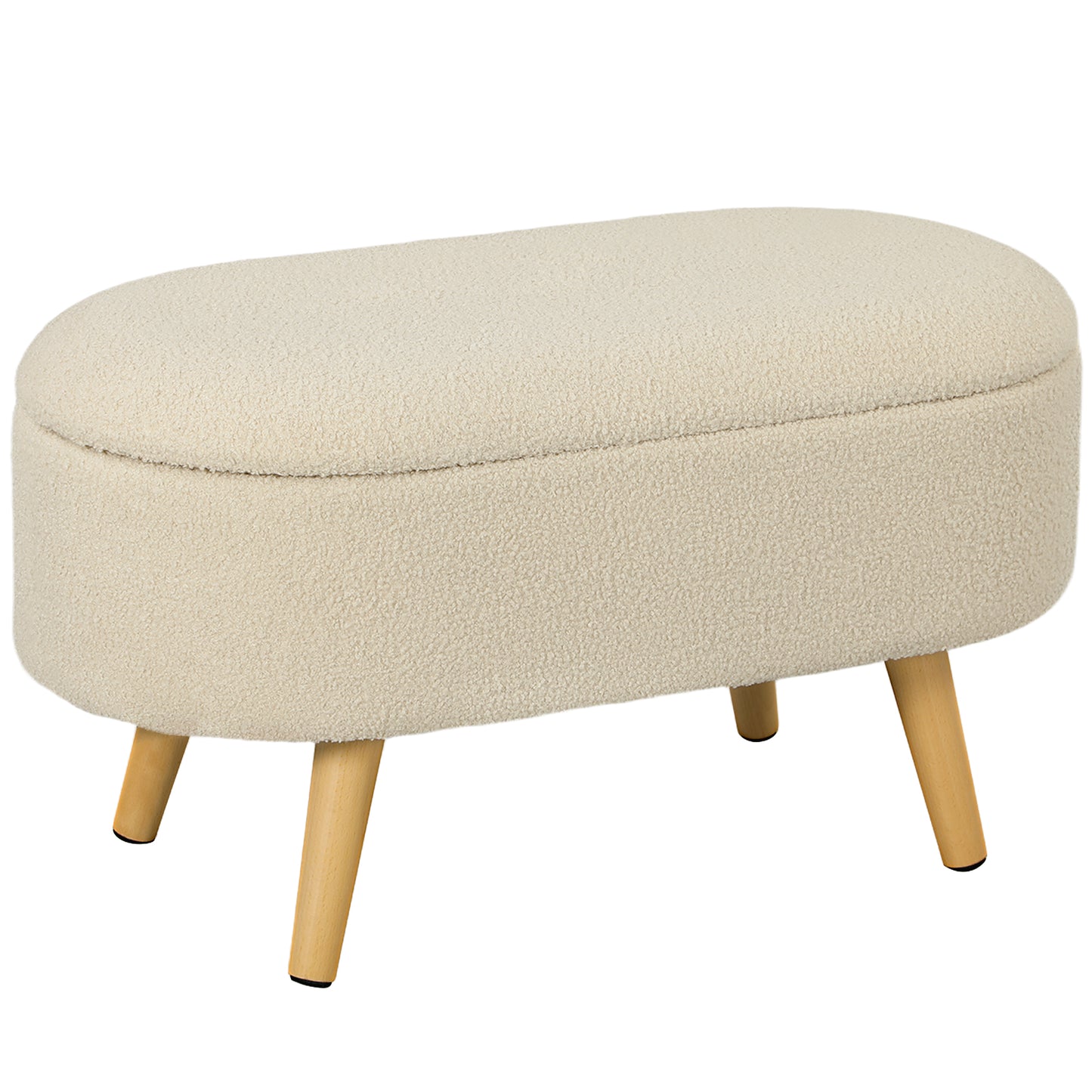 Molasa Boucle Cream White Storage Ottoman Teddy Fleece Natural Wooden Legs