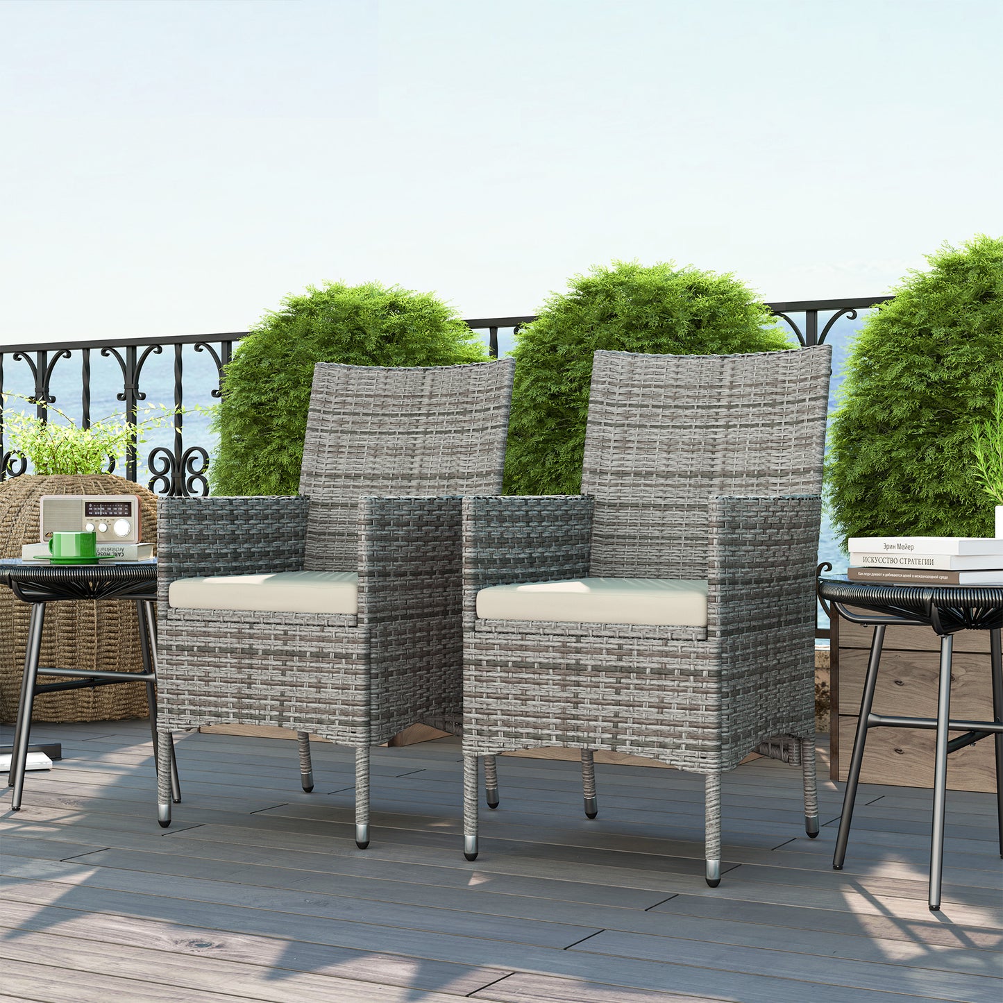 Ralifase Rattan Mixed Grey Garden Dining Chairs Set Of 2 With Cushions