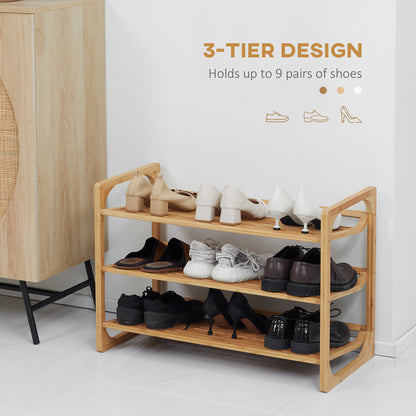 Naveha Natural Bamboo 3 Tier Shoe Rack With Slatted Shelves For 9 Pairs