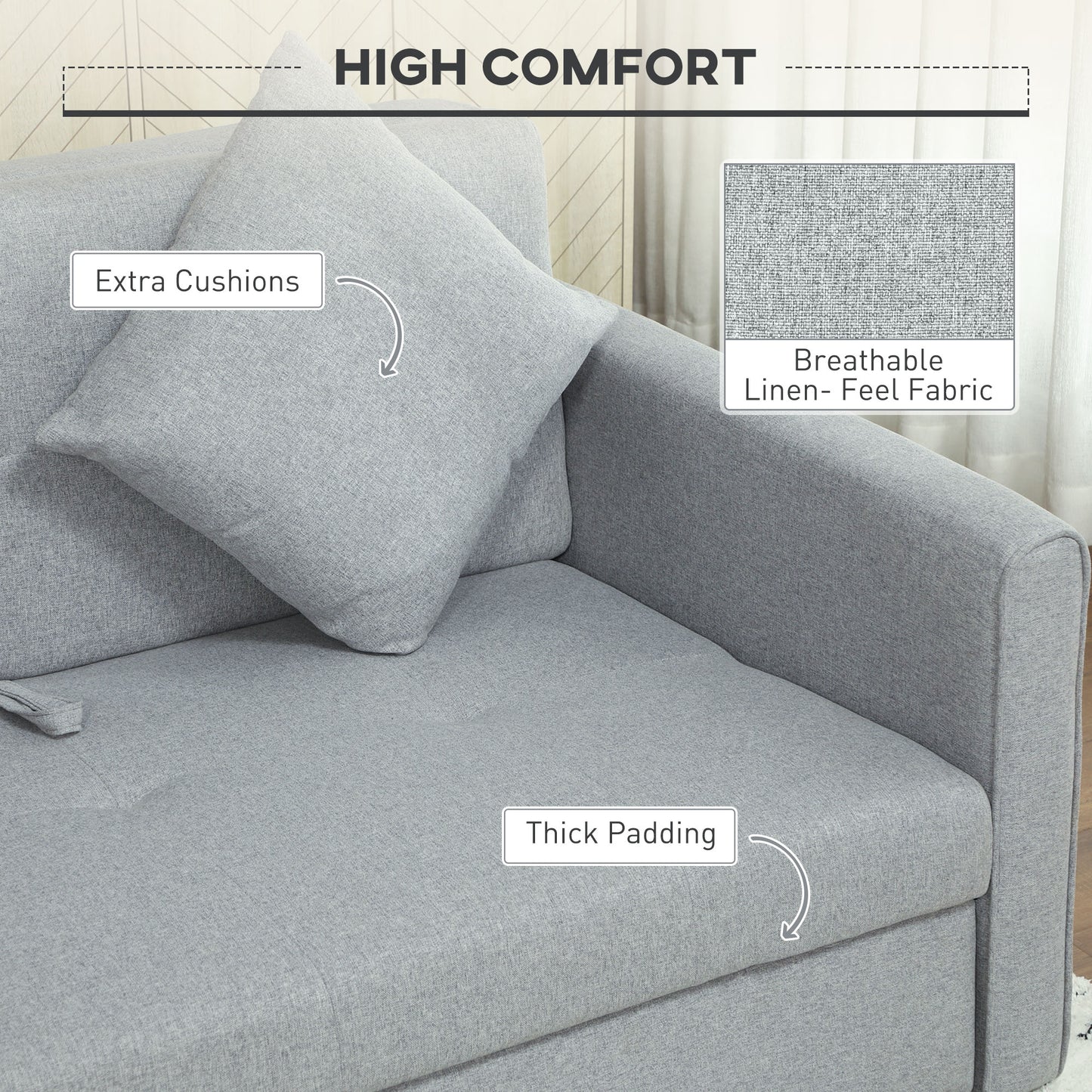 Tasa Fabric Light Grey 2 Seater Pull Out Sofa Bed With Storage And Cushions