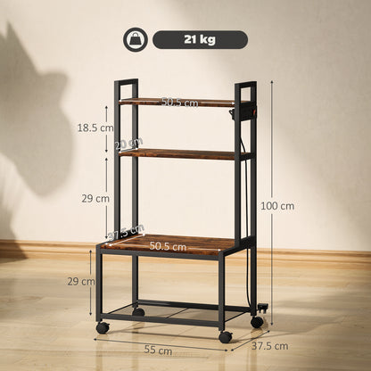 Suto Nivi Metal And Wood Rustic Brown 4 Tier Printer Stand With Power Outlets And Wheels