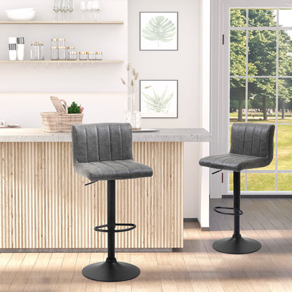 Ralava Set Of 2 Faux Leather Grey Adjustable Swivel Bar Stools With Footrests