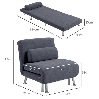 Tomi Safi Charcoal Grey Velvet Single Sleeper Chair