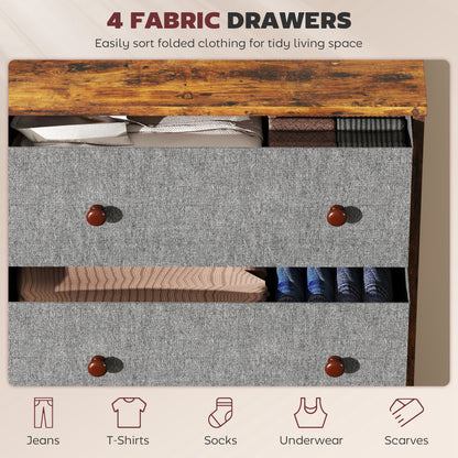 Sovise Fabric And Wood Grey And Rustic Brown 4 Drawer Storage Dresser