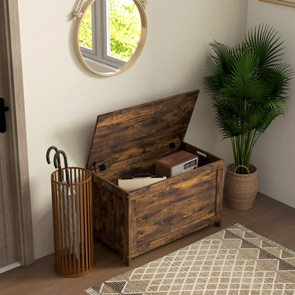 Vesoka Sake Rustic Brown Wooden Storage Chest With Safety Hinges 76 x 40 x 48 cm