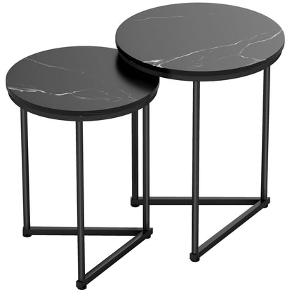 Tolira Set Of 2 Wooden Black Marble Effect Nesting Tables