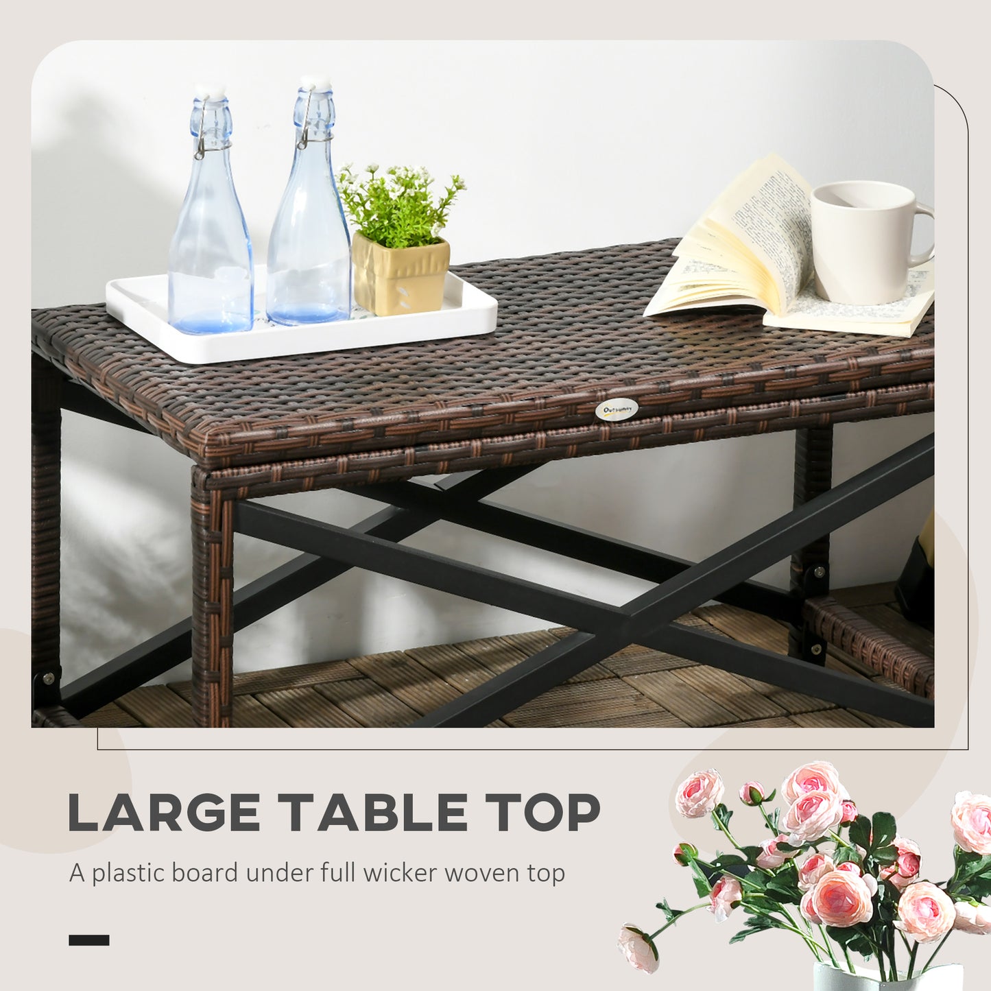 Donori Brown Rattan Outdoor Coffee Table With X Frame with Woven Top