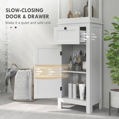 Ralo Tall Slim Bathroom Storage Cabinet With OFauxn Shelves Drawer And Soft Close Door White