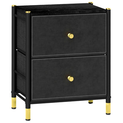 Rakaba Black Faux Leather Upholstered Bedside Table With Gold Accents
