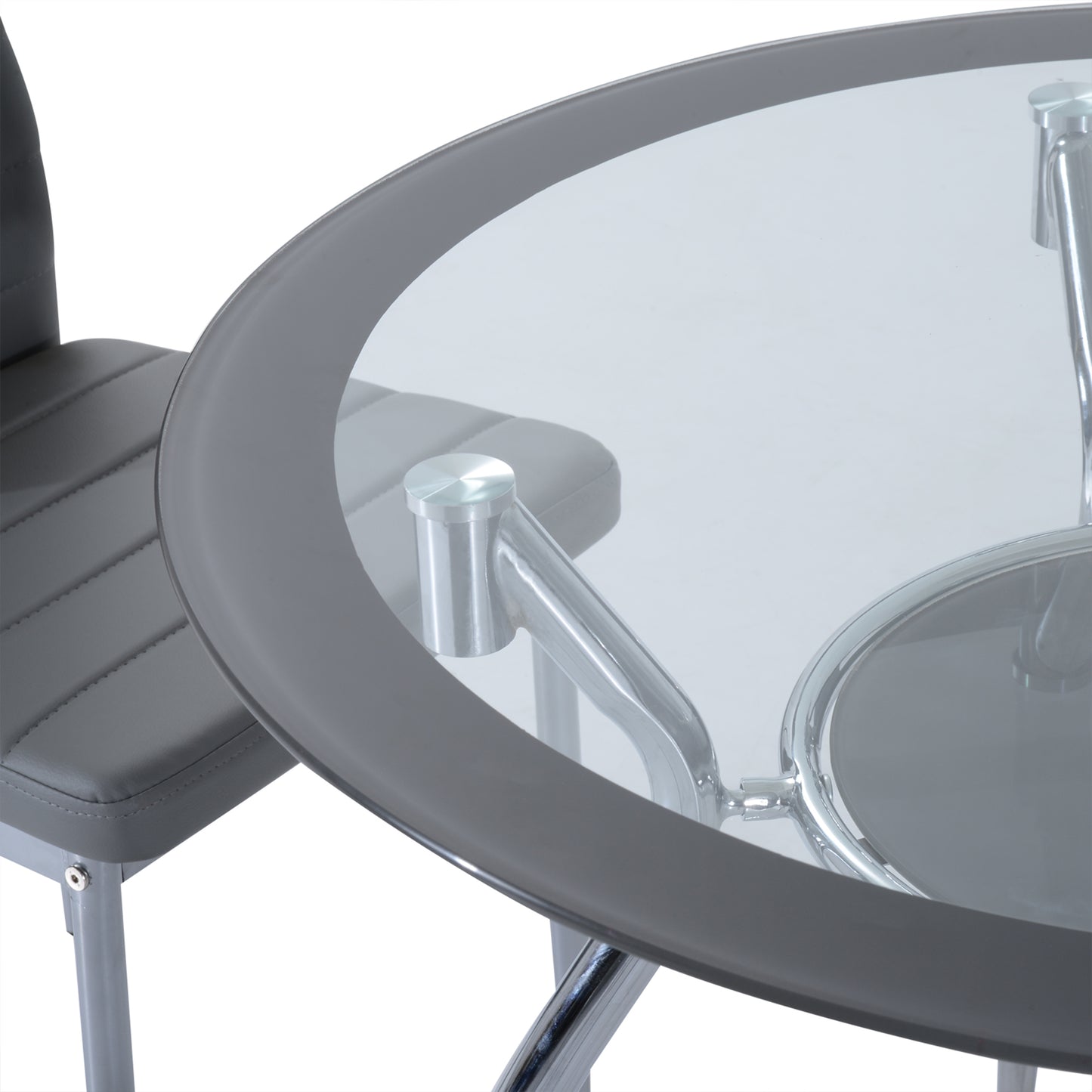 Dinika Metal And Glass Grey 5 Piece Dining Table Set With Padded Chairs