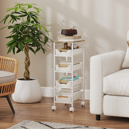 Lubani Metal White 5 Tier Storage Trolley On Wheels