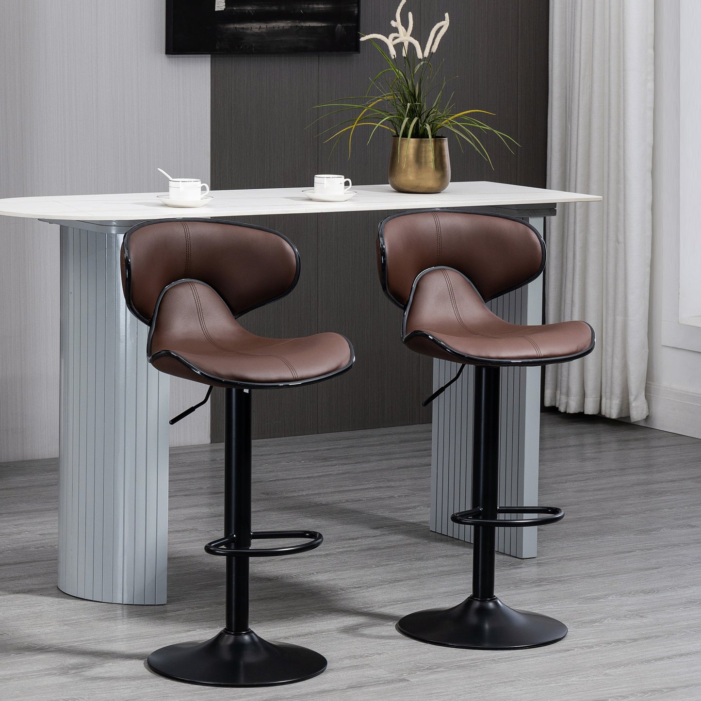 Mifaro Set Of 2 Brown Adjustable Swivel Bar Stools With Steel Frame And Footrest