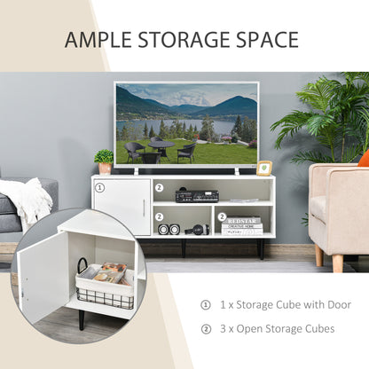 Satazi 120cm Wooden White TV Storage Unit 1 Drawer Open Shelving For Screens Up To 60 Inches
