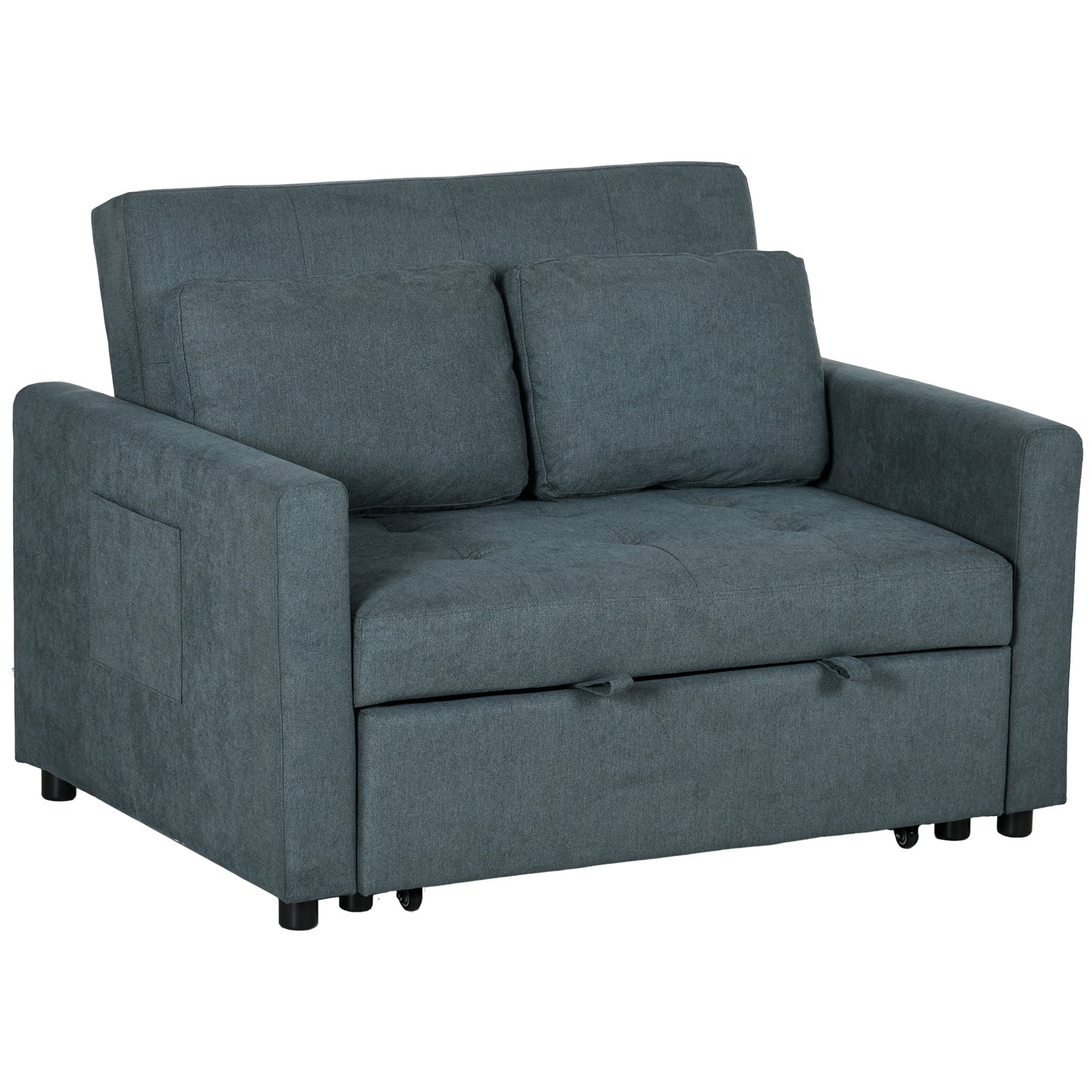 Matano Maso Charcoal Grey 2 Seater Sofa Bed With Side Pockets And Cushions