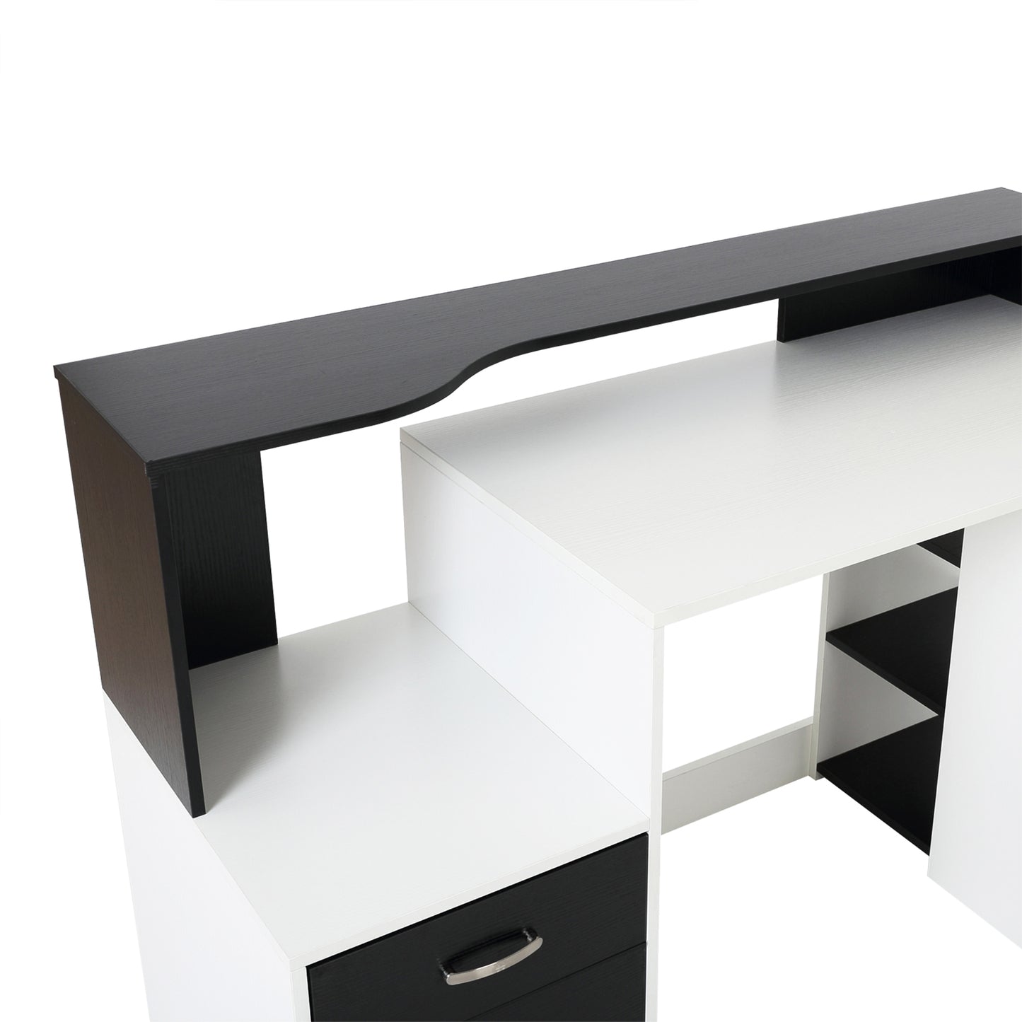 Lisodi 137cm Wooden Black And White Office Workstation Desk With Drawers Shelves And Printer Stand 137 x 55 x 92 cm