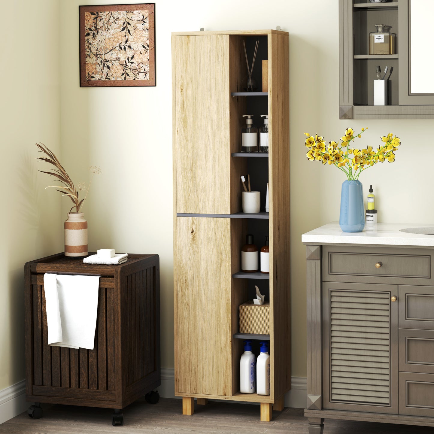 Lanoha Slim Multi Storage Bathroom Cabinet With Wood Effect Finish