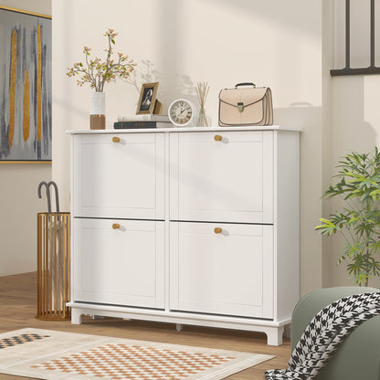 Zisuka Wooden White Slim Shoe Cupboard With 4 Flip Drawers For 16 Pairs