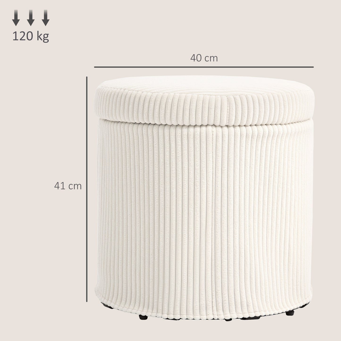 Rokael Round Beige Corduroy Storage Footstool With Removable Lid