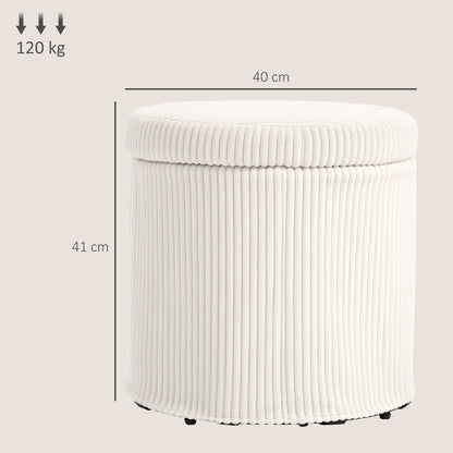 Rokael Round Beige Corduroy Storage Footstool With Removable Lid