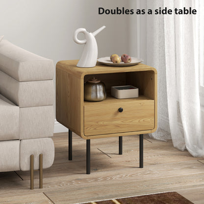 Move Lalo Oak Finish Wooden Bedside Table With Drawer And Open Shelf Storage
